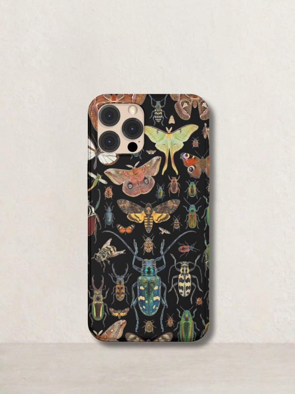 Bug & Moth Pattern Protective Phone Case - Black